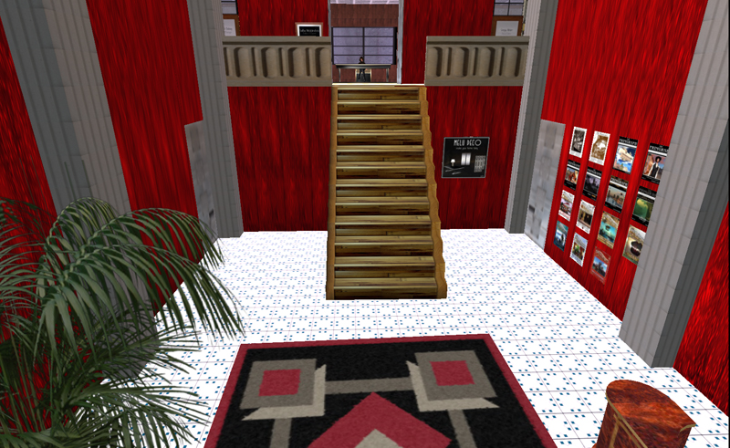 The Reception at The Daily Prim, looking up the stairs to the Editor's office