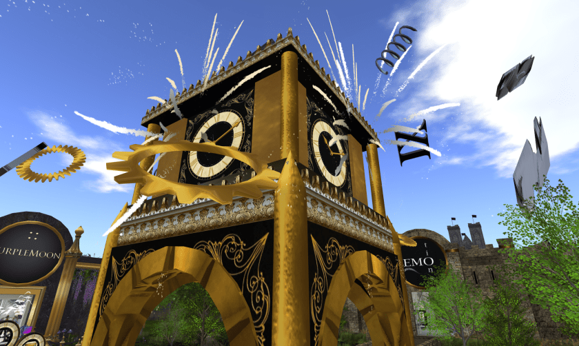 It's time... clock tower exploding, cogs and numbers scattered in all directions