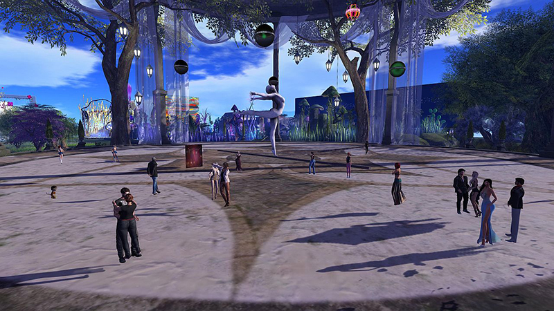 On the Stage at One Billion Rising in Second Life 2021, photographed by Wildstar Beaumont