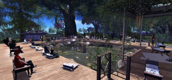 Poetry and Prose Area, One Billion Rising in Second Life 2021, photographed by Wildstar Beaumont