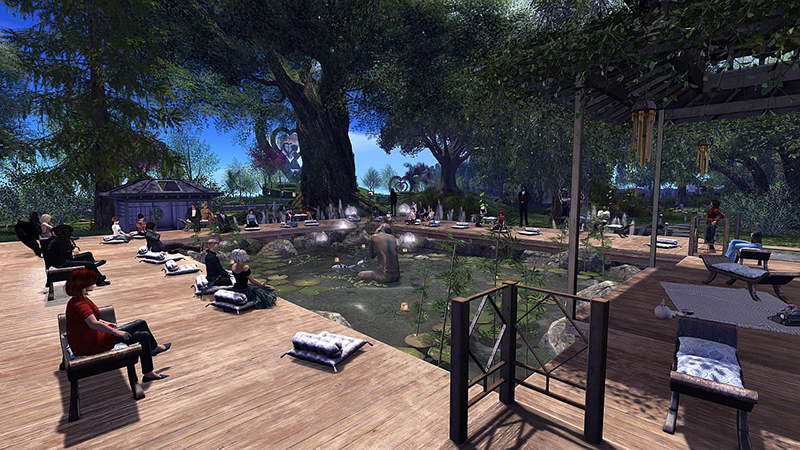 Poetry and Prose Area, One Billion Rising in Second Life 2021, photographed by Wildstar Beaumont